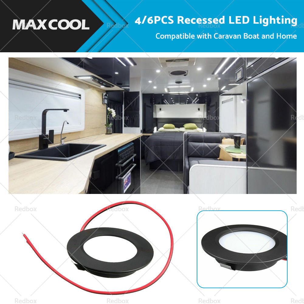 4/6x 12V Dimmable Spot Lights Suitable For Caravan & Boat Black Downlight Warm White AU-0