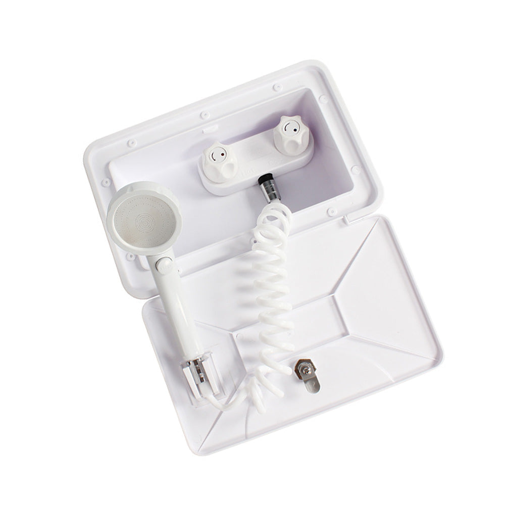 1 Set External RV Caravan Shower Box Exterior Faucet Camper Trailer Boat White-1