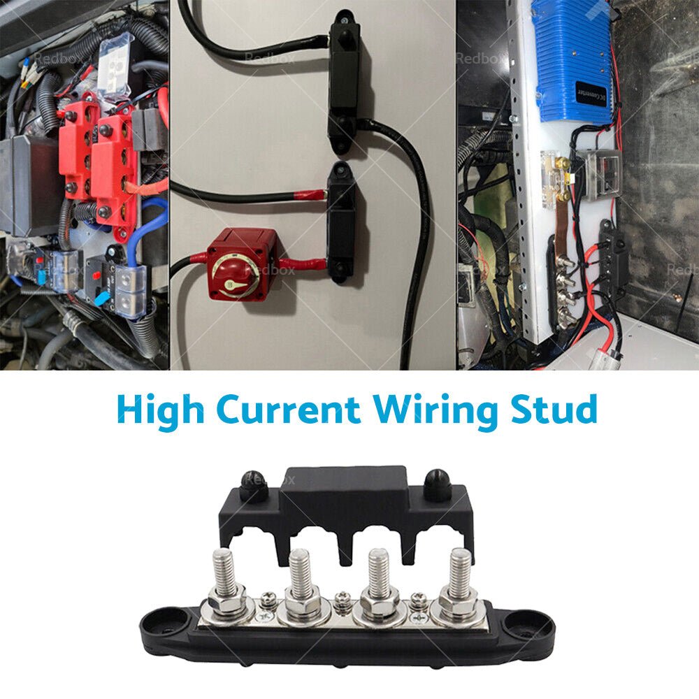 2PCS M10 4 Post 250A DC 48V Studs Bus Bar Power Distribution Box Terminal Block - Frazy's Auto Parts