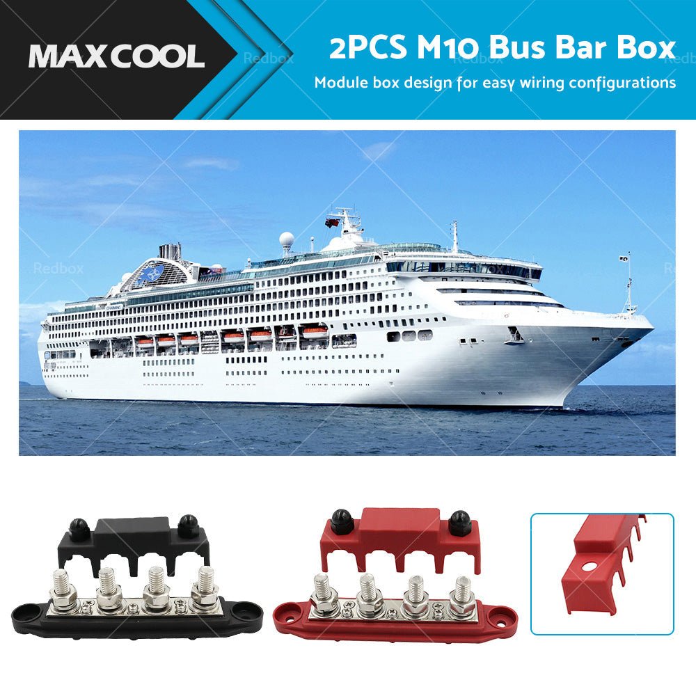 2PCS M10 4 Post 250A DC 48V Studs Bus Bar Power Distribution Box Terminal Block - Frazy's Auto Parts