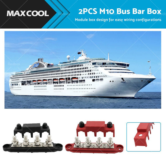 2PCS M10 4 Post 250A DC 48V Studs Bus Bar Power Distribution Box Terminal Block - Frazy's Auto Parts