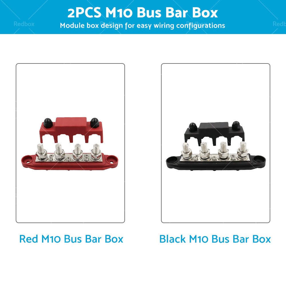 2PCS M10 4 Post 250A DC 48V Studs Bus Bar Power Distribution Box Terminal Block - Frazy's Auto Parts