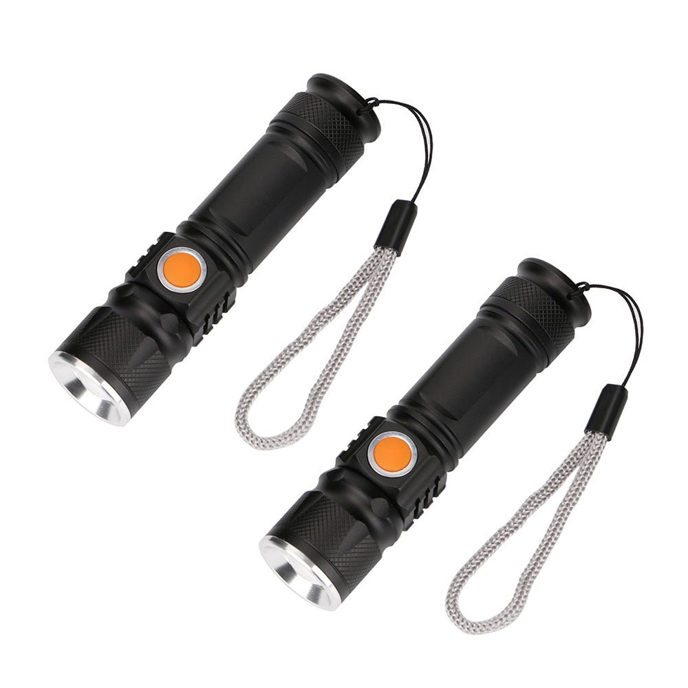 2PCS USB Rechargeable LED Flashlight Waterproof Torch Black - Frazy's Auto Parts