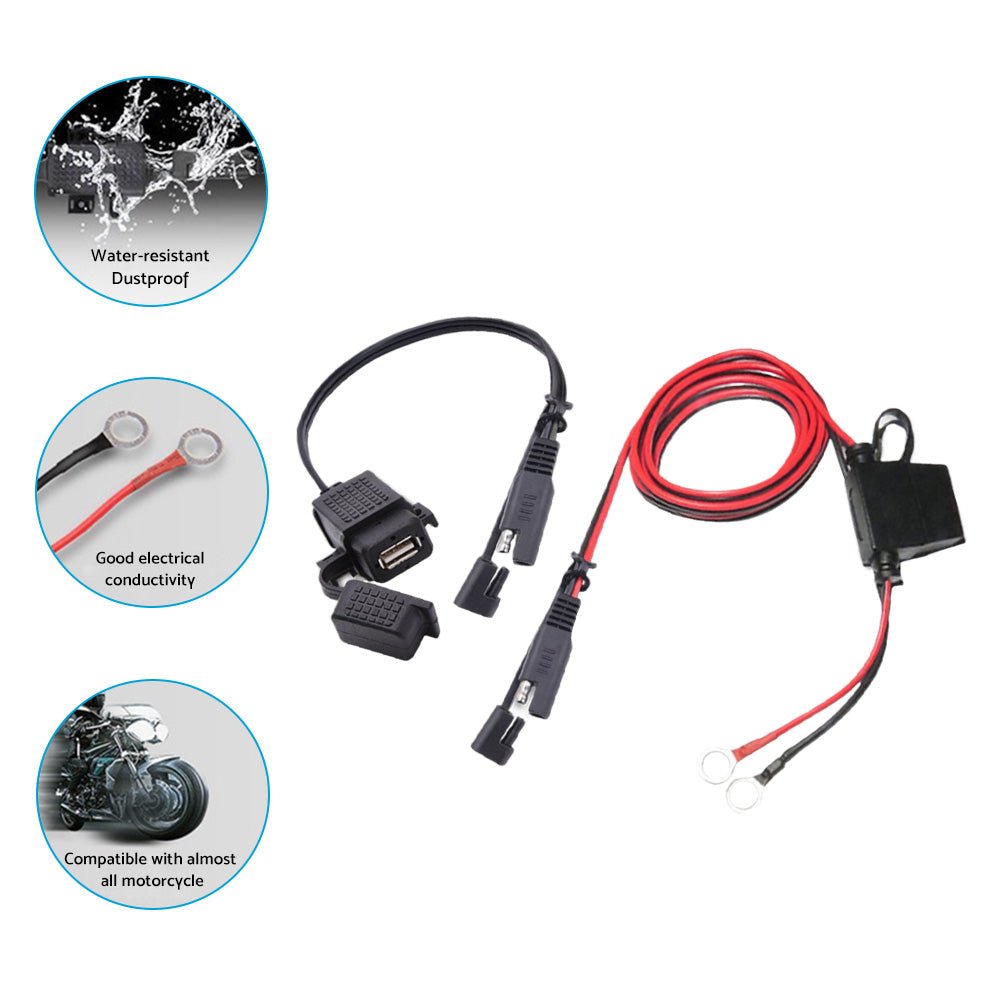 2PCS Waterproof Motorcycle Bike SAE to USB Charger Cable Adapter for GPS Phone - Frazy's Auto Parts