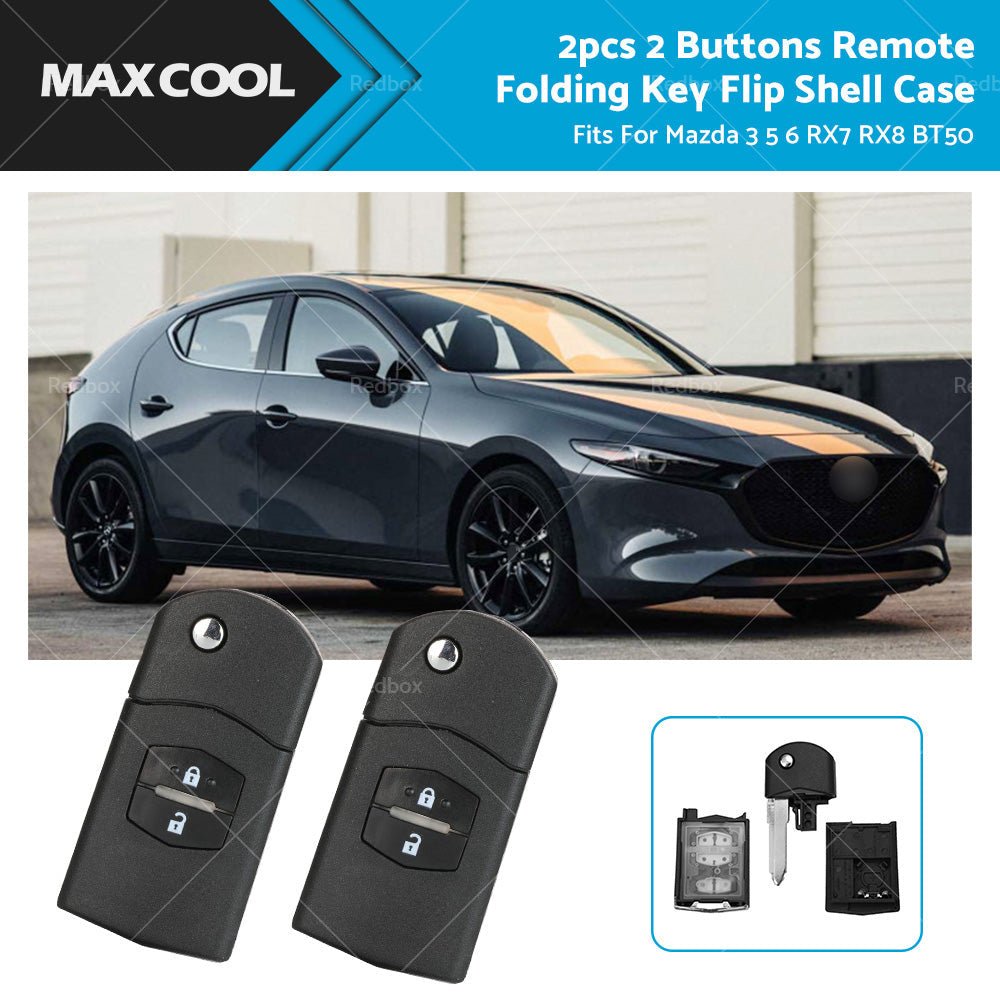 2Pcs x2 Button Remote Flip Key Car Shell Case Cover For Mazda 3 5 6 RX7 RX8 BT50 - Frazy's Auto Parts