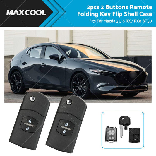 2Pcs x2 Button Remote Flip Key Car Shell Case Cover For Mazda 3 5 6 RX7 RX8 BT50 - Frazy's Auto Parts