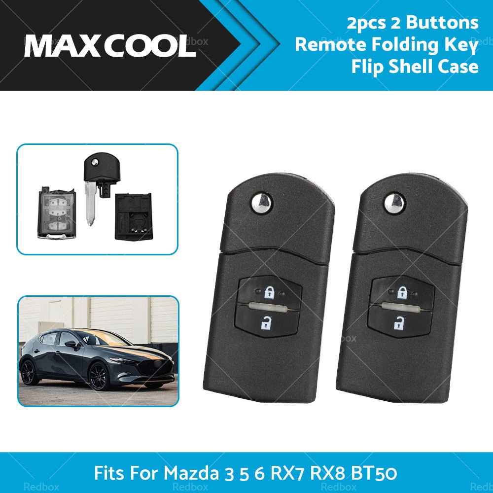 2Pcs x2 Button Remote Flip Key Car Shell Case Cover For Mazda 3 5 6 RX7 RX8 BT50 - Frazy's Auto Parts