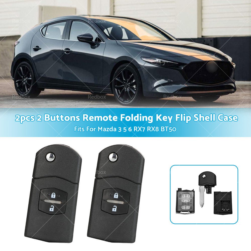 2Pcs x2 Button Remote Flip Key Car Shell Case Cover For Mazda 3 5 6 RX7 RX8 BT50 - Frazy's Auto Parts