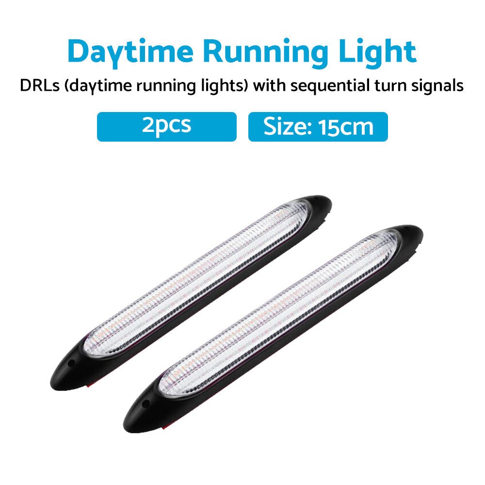 2x 15cm DRL LED Strip Lights Daytime Running Sequential Turn Signal Lamp - Frazy's Auto Parts