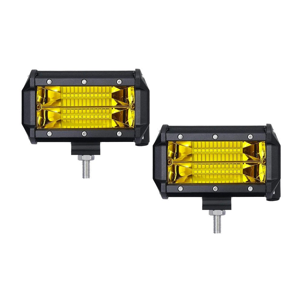 2x 5inch Flood LED Light Bar Offroad Work Driving Fog Lamp Yellow Cree Spread - Frazy's Auto Parts