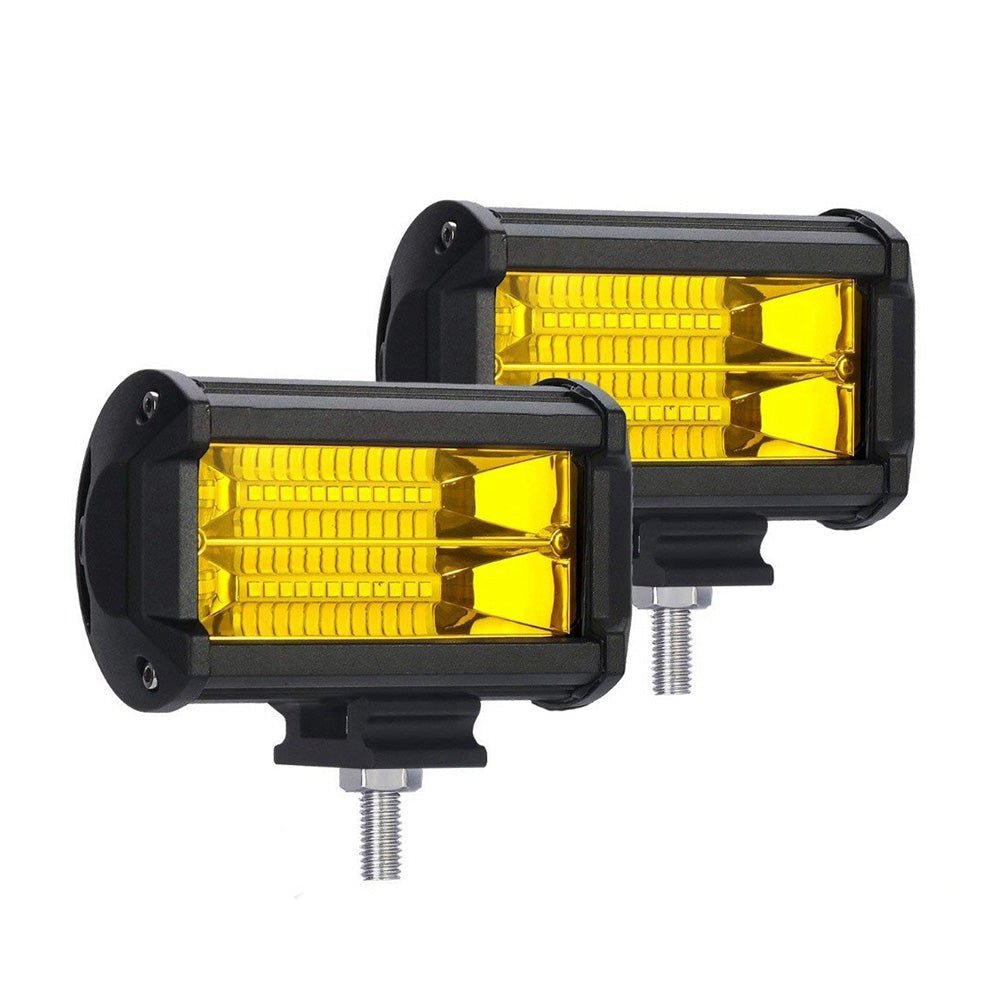 2x 5inch Flood LED Light Bar Offroad Work Driving Fog Lamp Yellow Cree Spread - Frazy's Auto Parts
