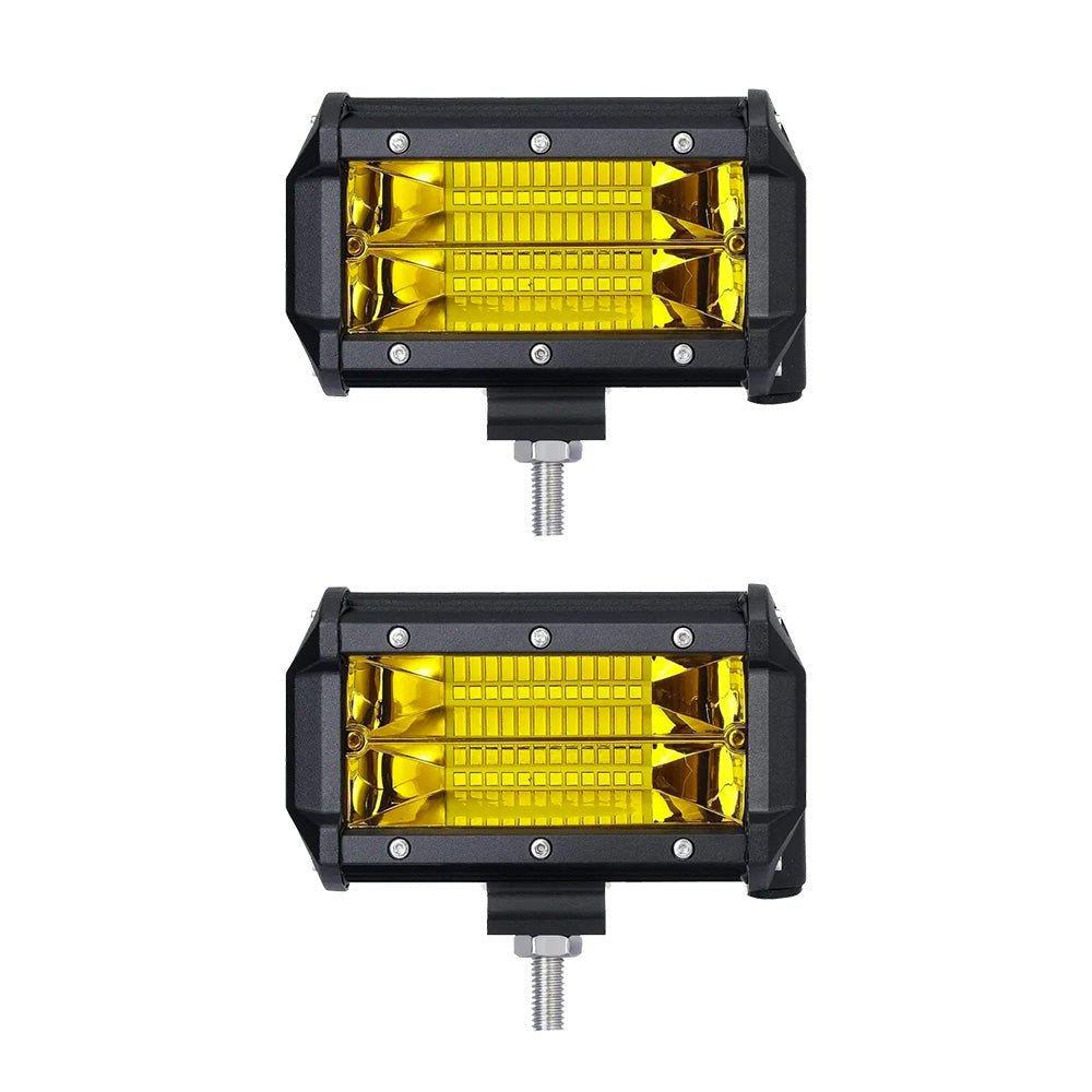 2x 5inch Flood LED Light Bar Offroad Work Driving Fog Lamp Yellow Cree Spread - Frazy's Auto Parts