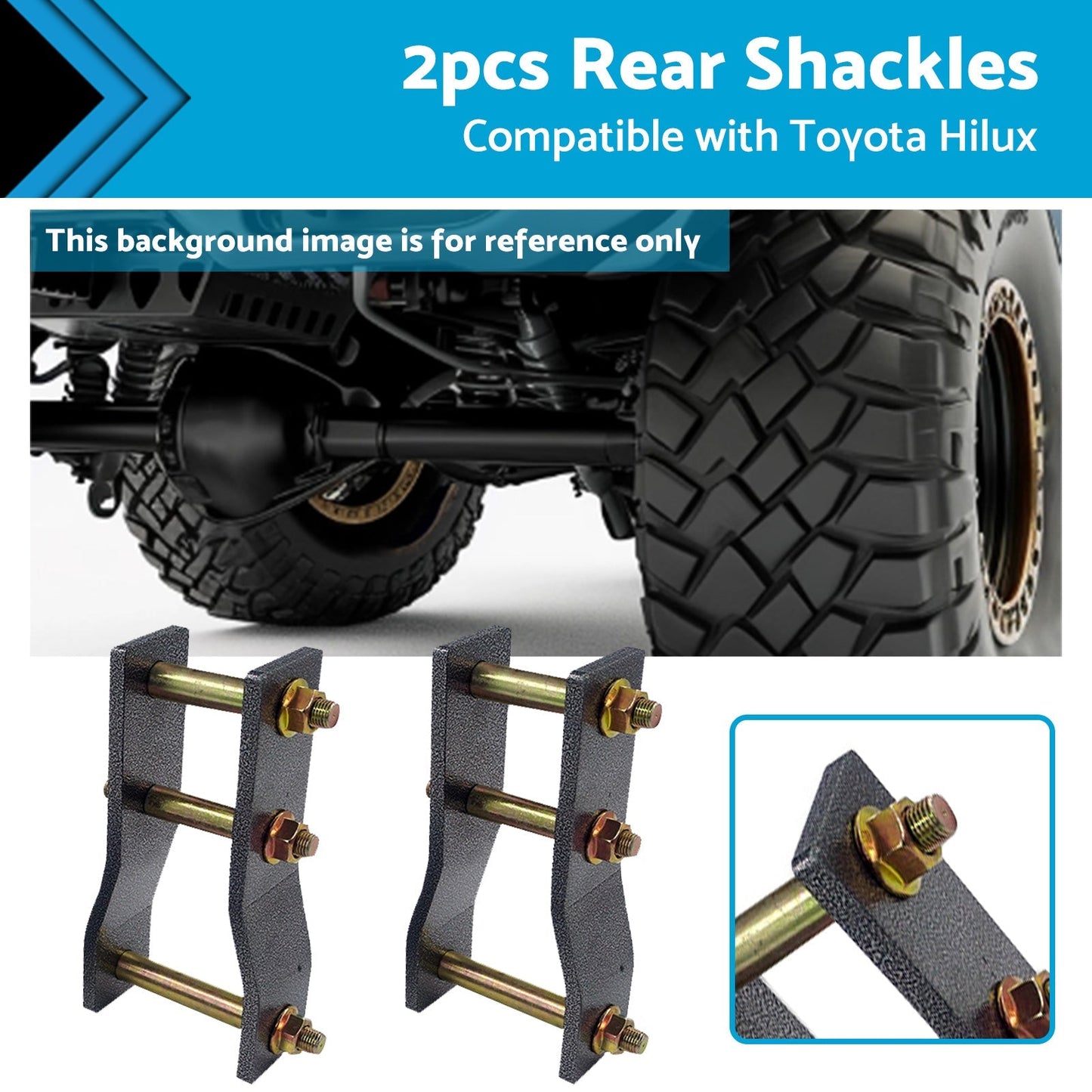 2x Rear Extended Greasable Shackles 2 inch 50mm Lift Suitable For Toyota Hilux KUN26 - Frazy's Auto Parts