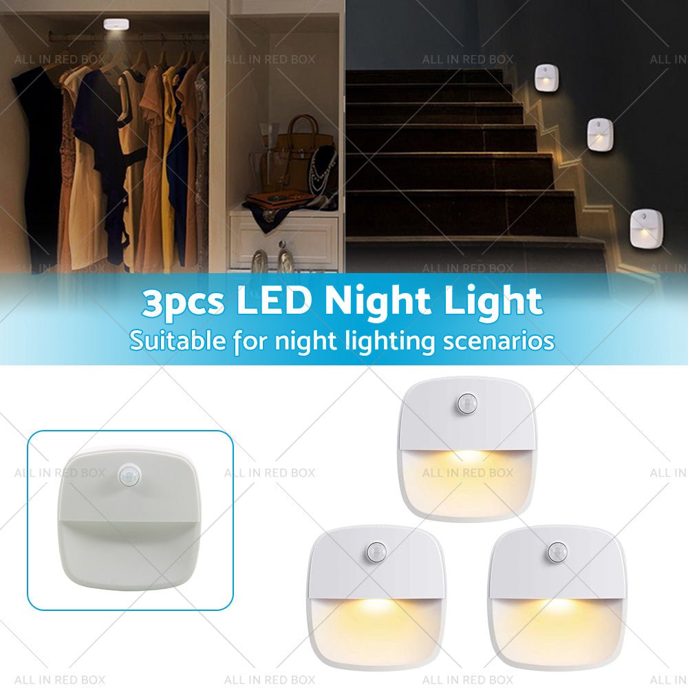3 PCS Cordless Battery - Powered LED Night Light Motion Sensor Light - Warm White - Frazy's Auto Parts