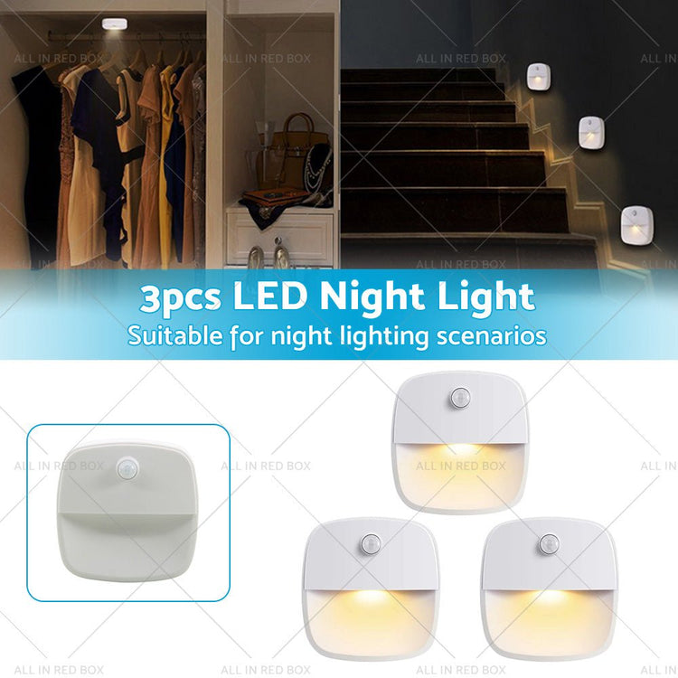 3 PCS Cordless Battery - Powered LED Night Light Motion Sensor Light - Warm White - Frazy's Auto Parts