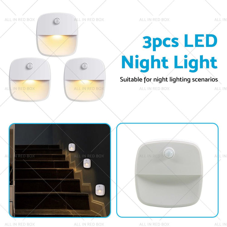 3 PCS Cordless Battery - Powered LED Night Light Motion Sensor Light - Warm White - Frazy's Auto Parts
