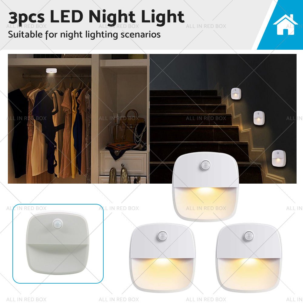 3 PCS Cordless Battery - Powered LED Night Light Motion Sensor Light - Warm White - Frazy's Auto Parts