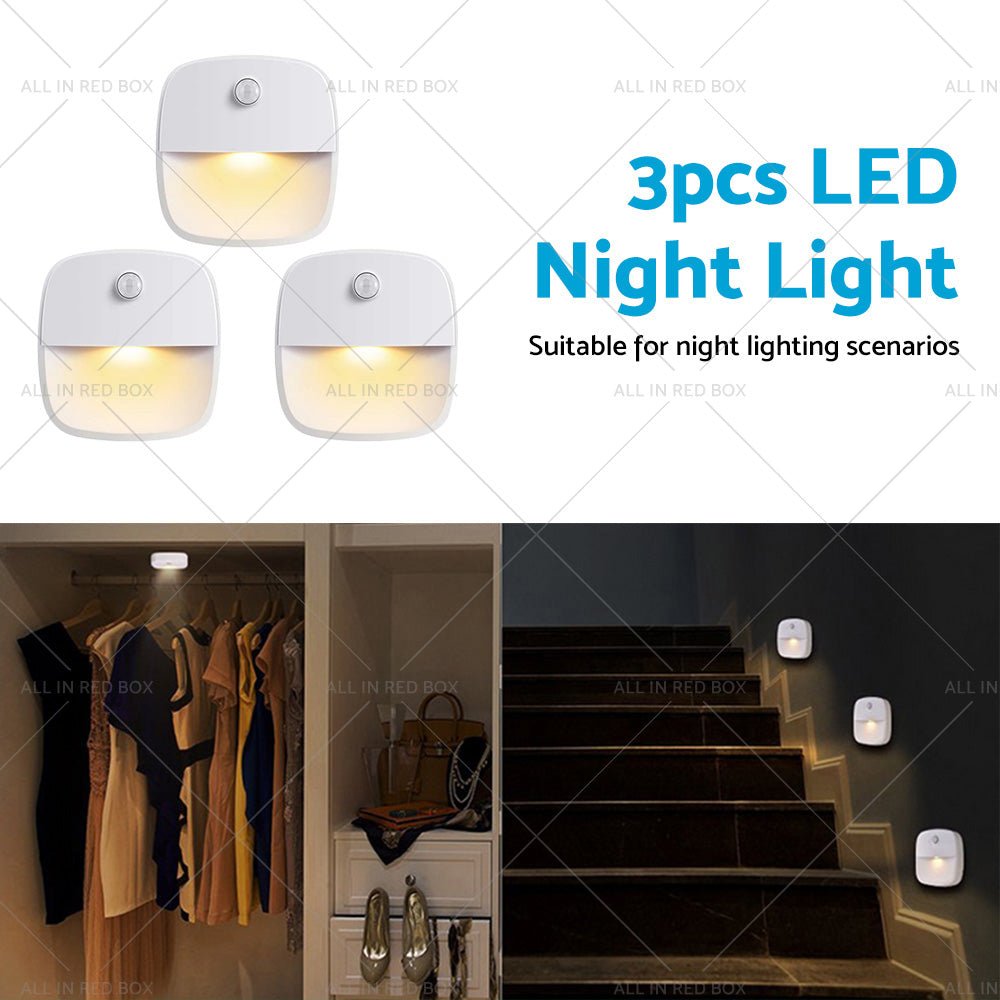3 PCS Cordless Battery - Powered LED Night Light Motion Sensor Light - Warm White - Frazy's Auto Parts