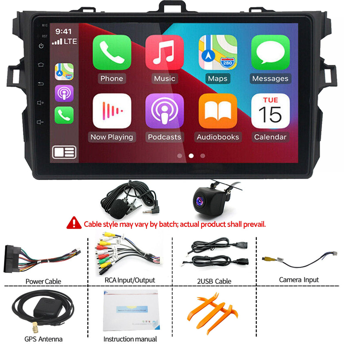 In-Dash Units 9" Touch Screen Stereo CarPlay Suitable For Toyota Corolla 2009-13-5