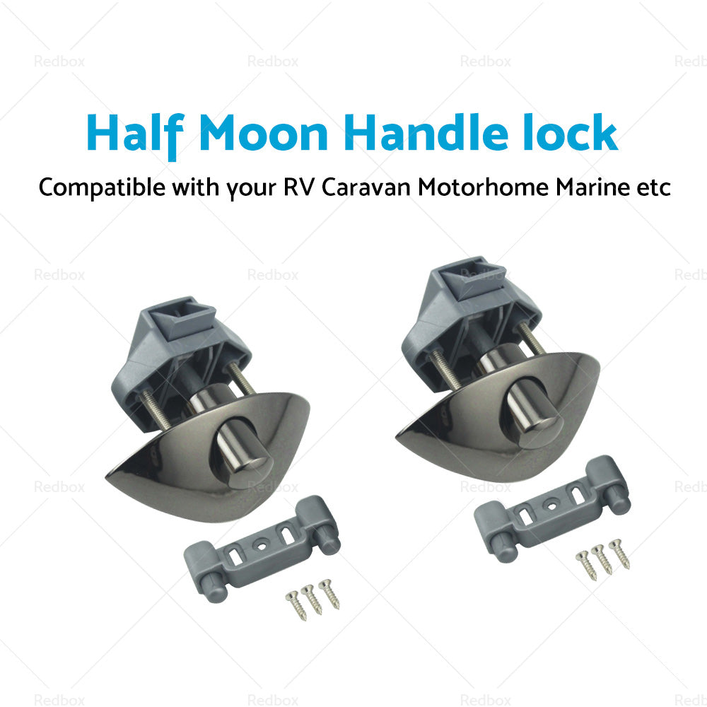 2x Zinc Alloy Half Moon Handle Push Lock Knob For Camper RV Kitchen Cabin Black-3