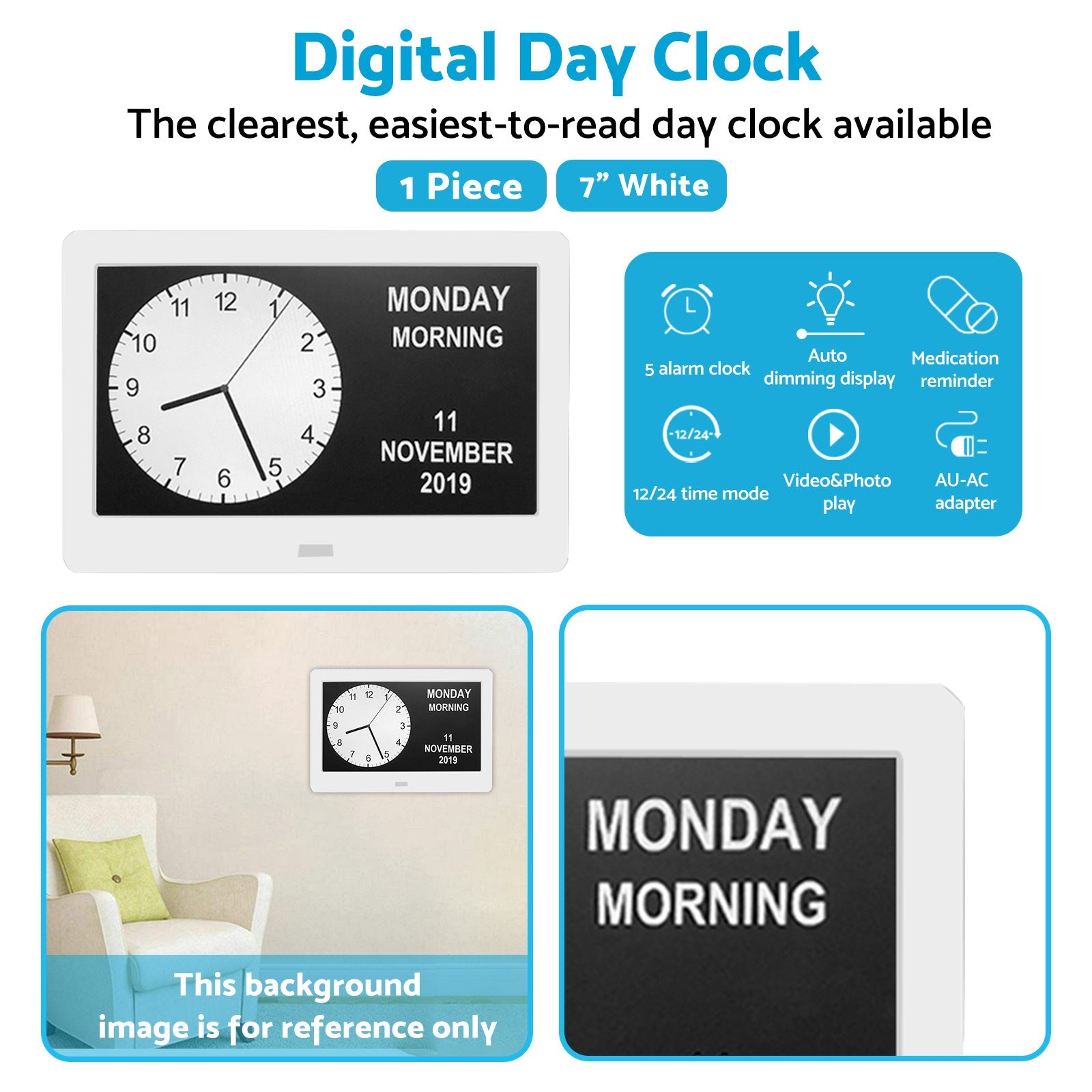 7 inch  LED Large Digital Day Clock Calendar Dementia Date Week Month Year Time Wall-3