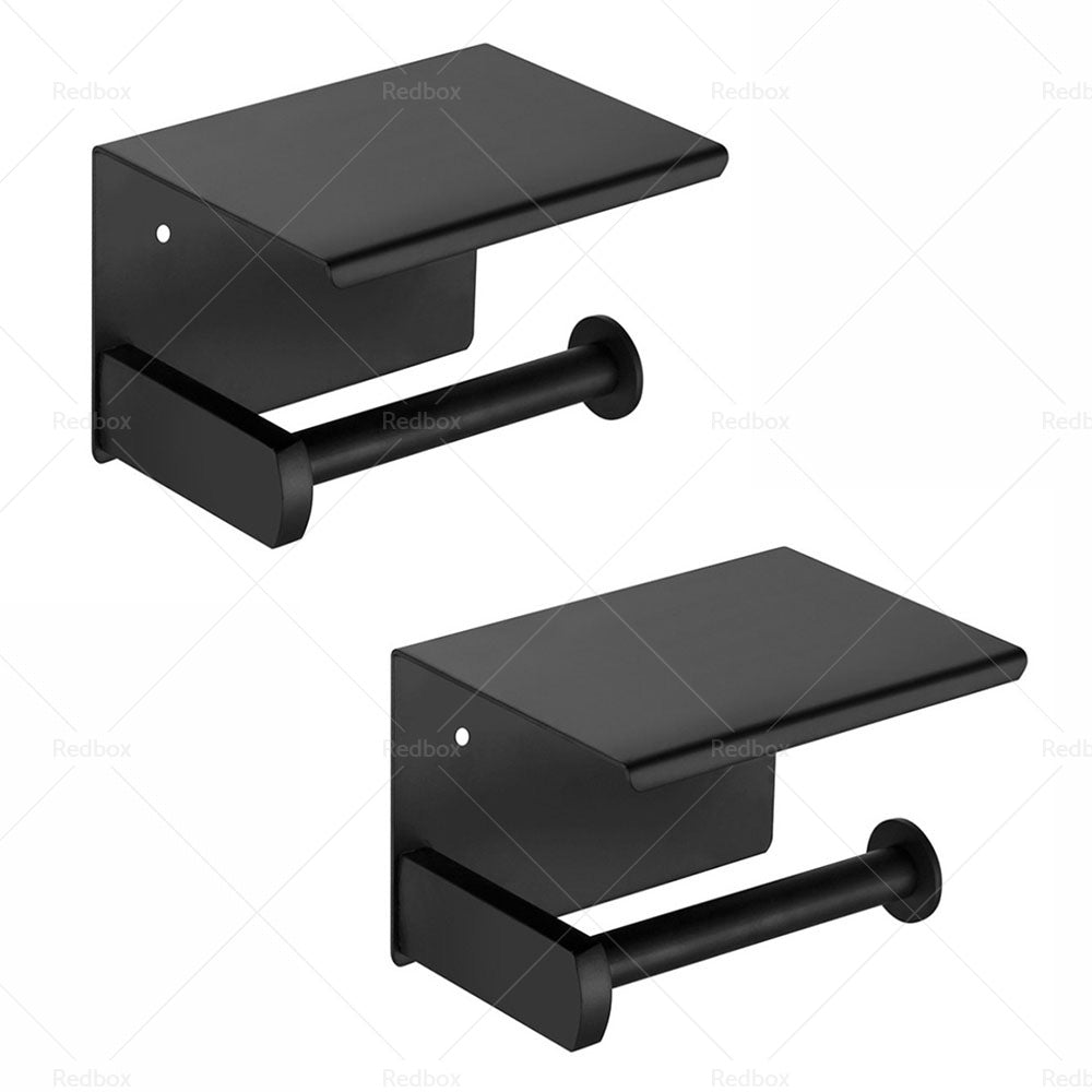 2x Stainless Steel Toilet Paper Roll Holder With Storage Hook & Phone Shelf for Bathroom-0