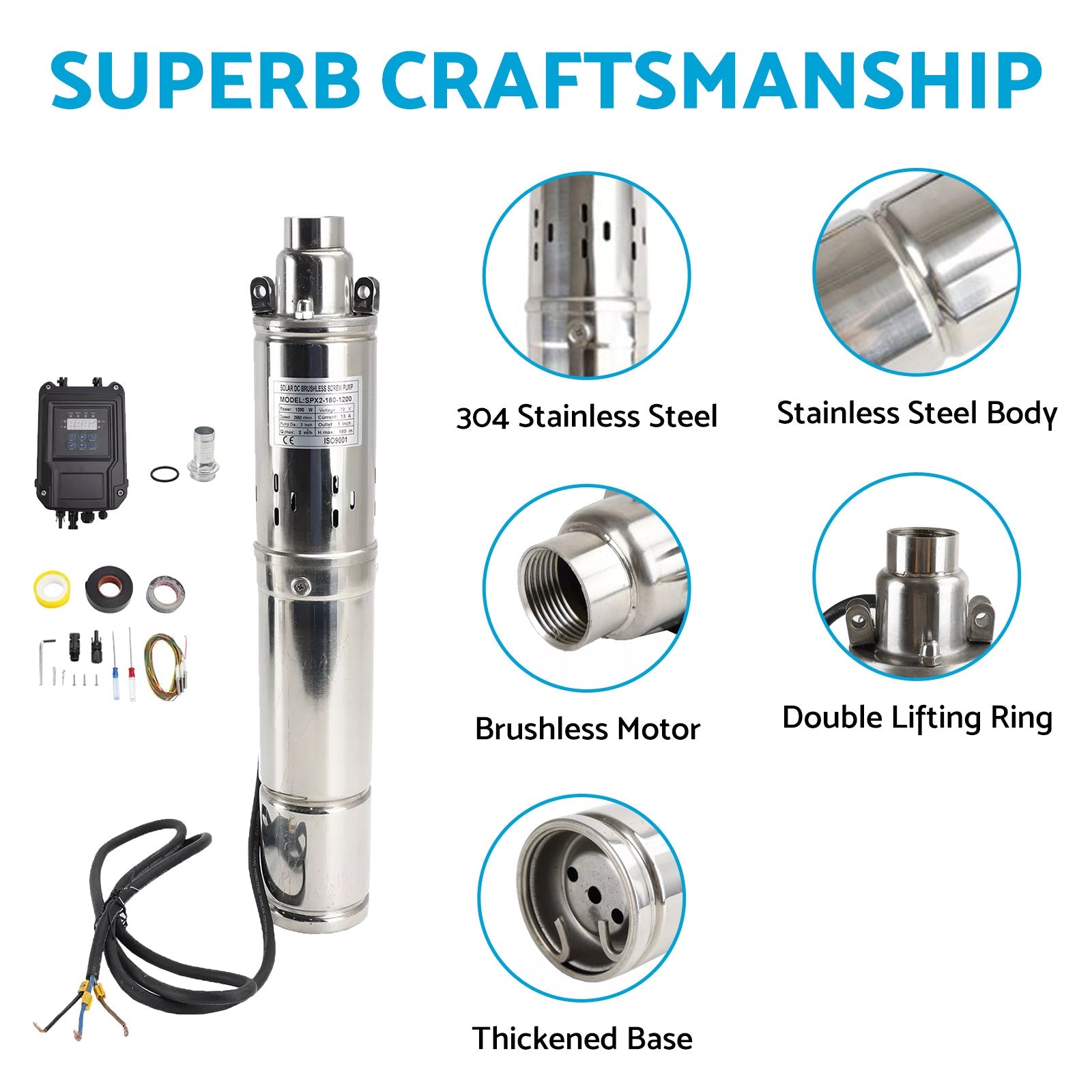 3in 72V 1.2KW Solar Bore Pump Submersible Deep Well MPPT Screw Head 180M - Frazy's Auto Parts
