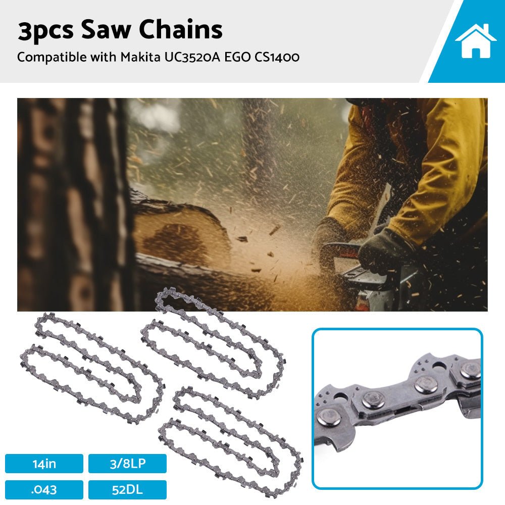 3PCS Chainsaw Chain 14inch 52DL 3 8LP. 043 Suitable for MAKITA UC3520A EGO CS1400 - Frazy's Auto Parts