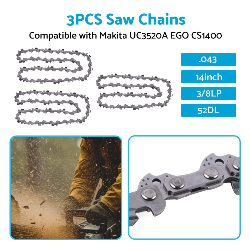 3PCS Chainsaw Chain 14inch 52DL 3 8LP. 043 Suitable for MAKITA UC3520A EGO CS1400 - Frazy's Auto Parts