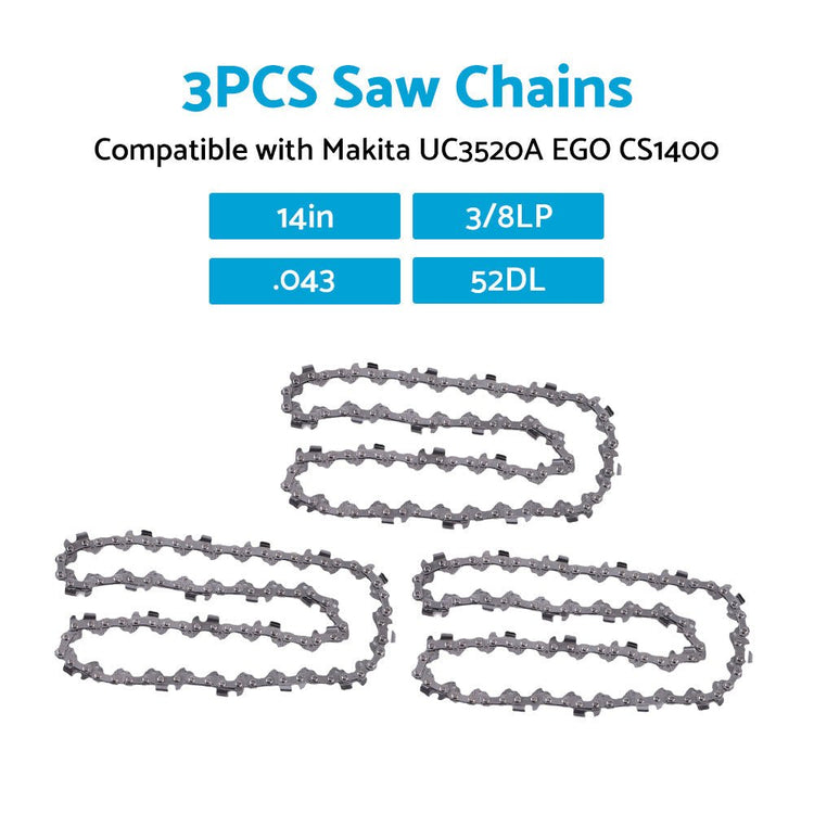 3PCS Chainsaw Chain 14inch 52DL 3 8LP. 043 Suitable for MAKITA UC3520A EGO CS1400 - Frazy's Auto Parts