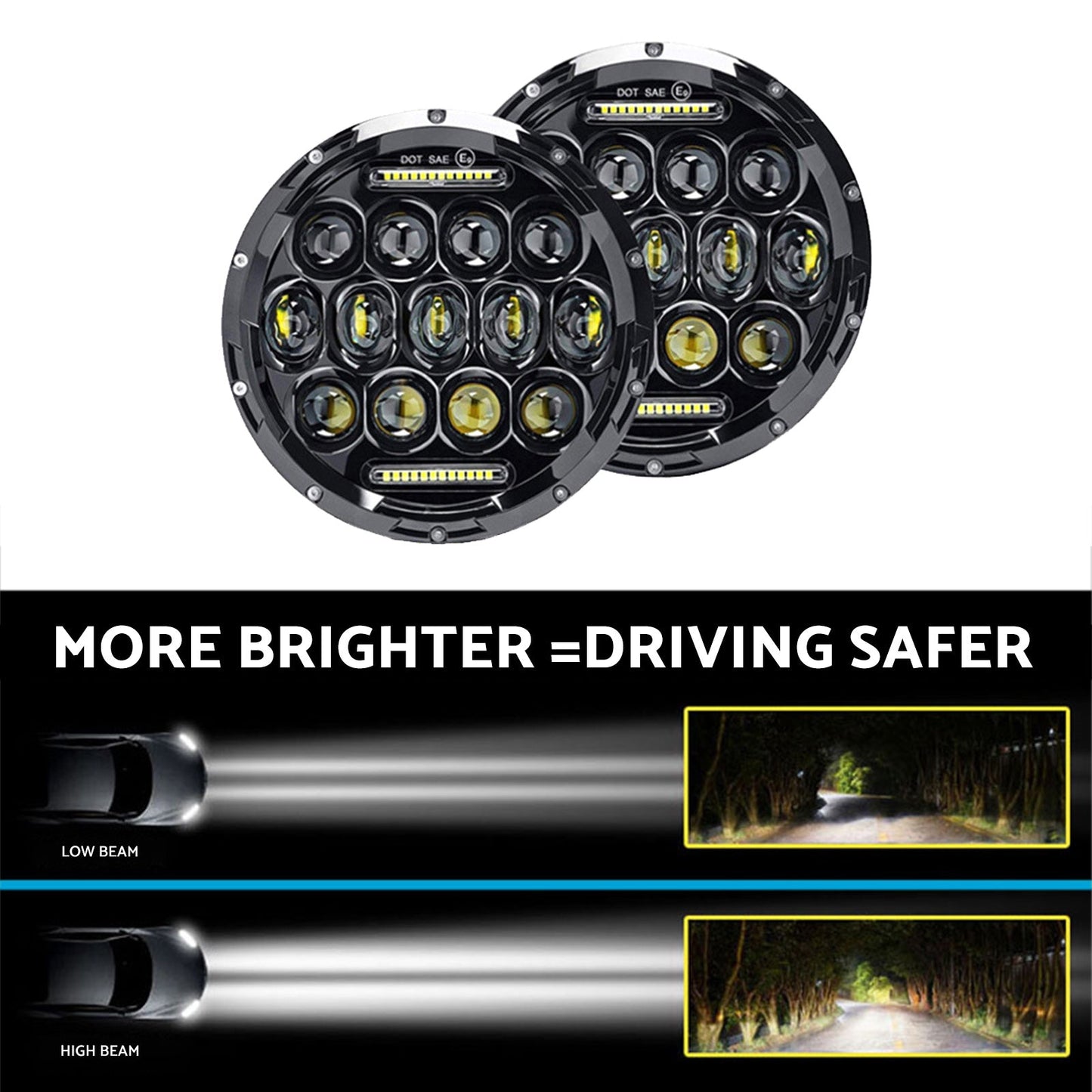 Pair of 7-Inch Round LED Headlights Hi/Lo DRL Beam Sealed Headlamps Suitable For Nissan Patrol-3