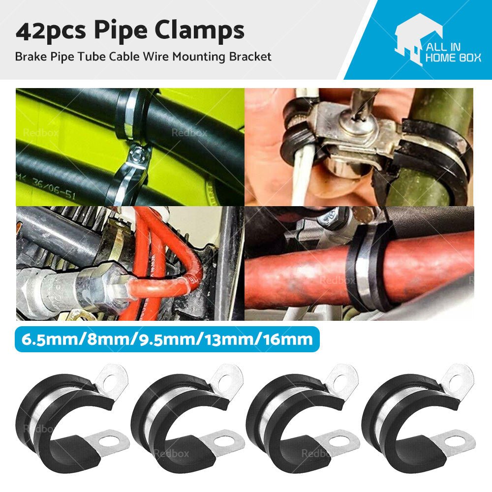 42pcs Rubber Lined Steel P Clips - Brake Pipe Tube Cable Wire Mounting Bracket - Frazy's Auto Parts