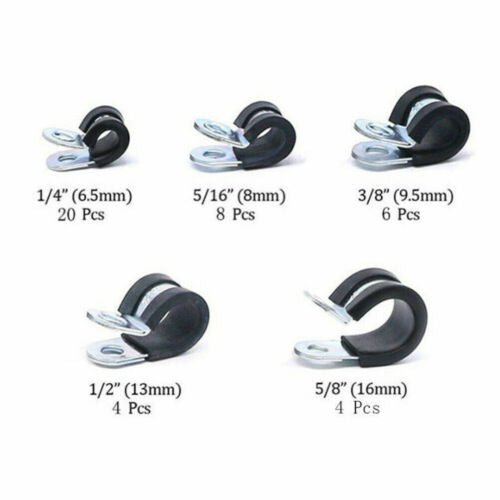 42pcs Rubber Lined Steel P Clips - Brake Pipe Tube Cable Wire Mounting Bracket - Frazy's Auto Parts