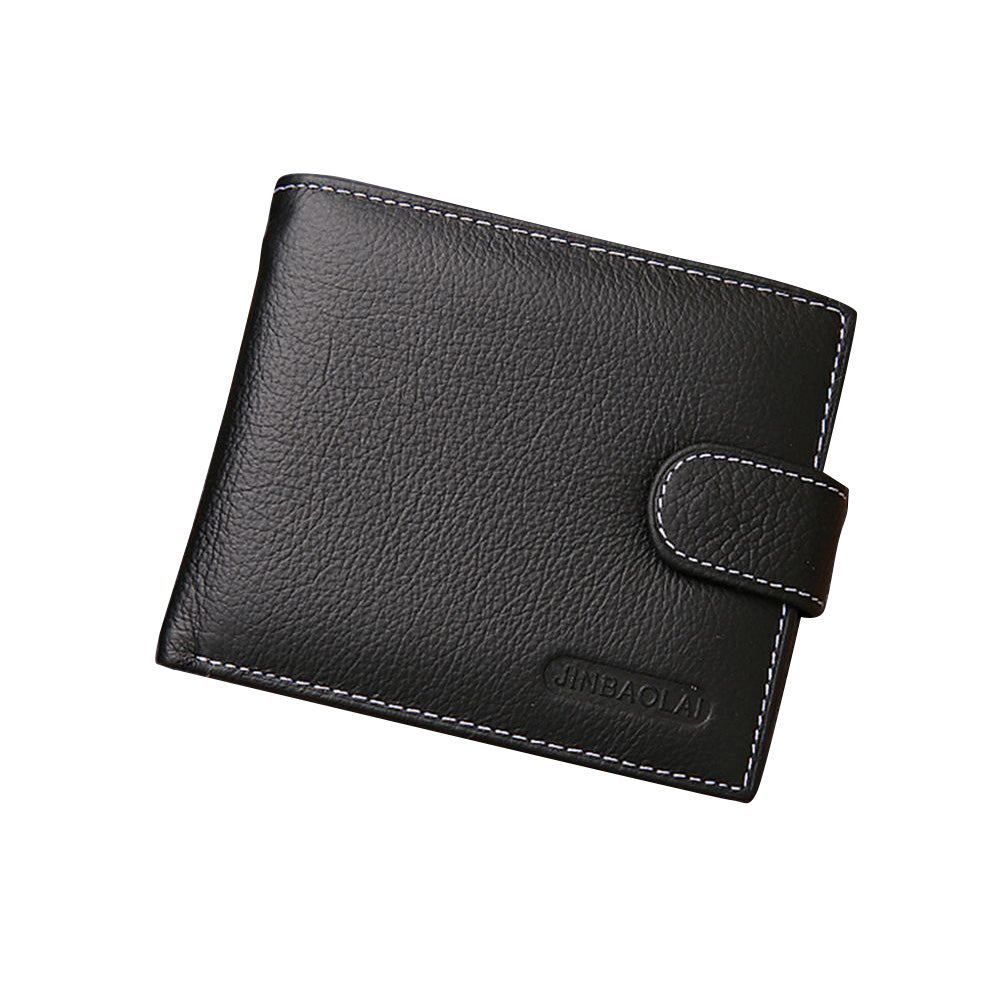 Men's Bi-Fold Wallet Black Top Layer Cowhide Leather With Card Slots & Coin Pocket-2