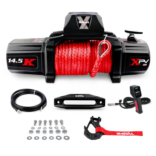 Electric Winch 14500lbs 12V with Synthetic Rope Mount Plate Suitable For 4WD SUV-0