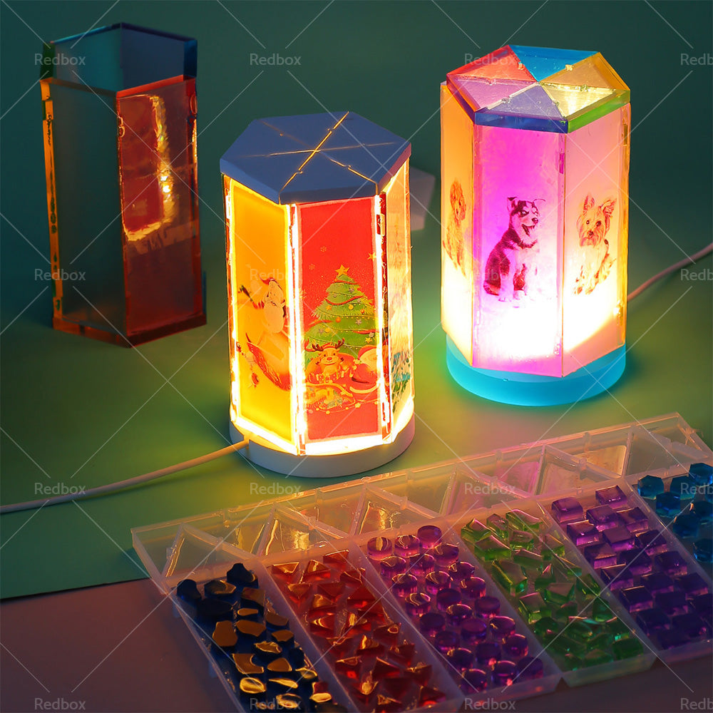Silicone Resin Mold Mosaic Table Lamp Night Light Mold Set DIY Craft Pen Holder-2
