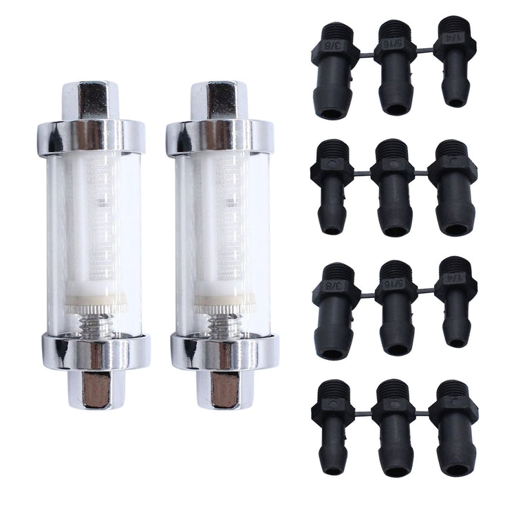 2x Reusable Washable Chrome Glass Inline Fuel Filter Suitable For 1/4 Inch, 5/16 Inch & 3/8 Inch Fuel Lines-0