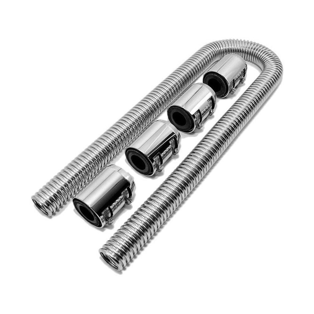 48inch Flexible Stainless Steel Radiator Hose Kit with Chrome Caps Car Polished - Frazy's Auto Parts