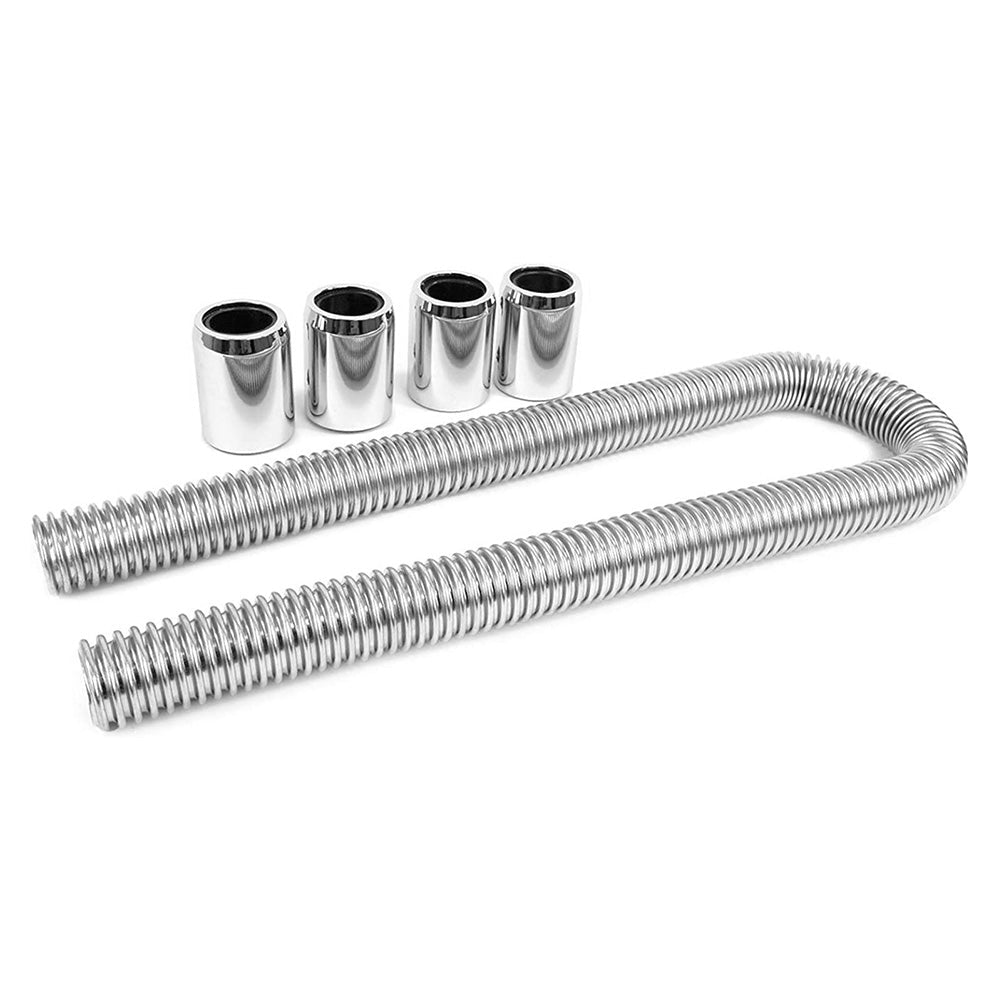 48inch Flexible Stainless Steel Radiator Hose Kit with Chrome Caps Car Polished - Frazy's Auto Parts