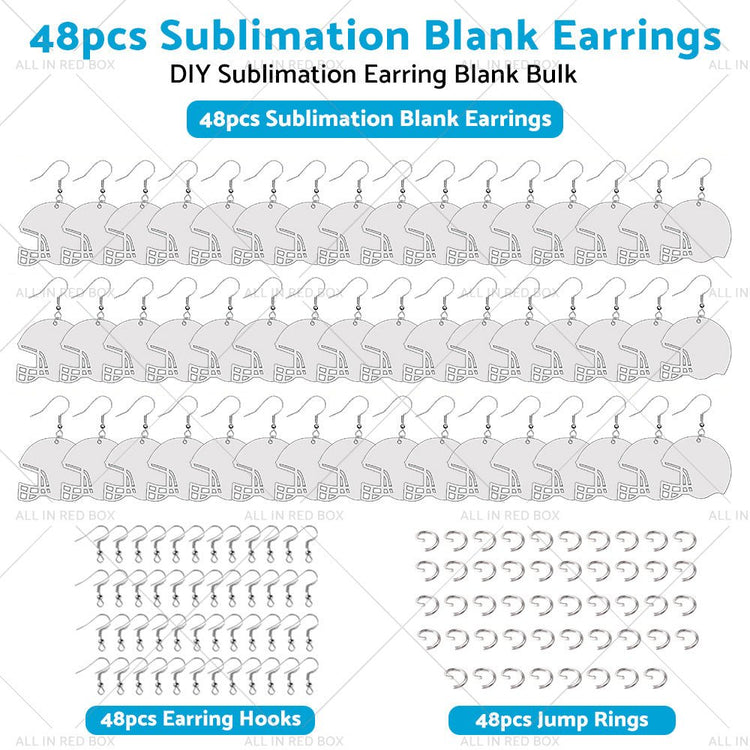 48PCS Sublimation Helmet Earring Blank MDF Double - Sided w Hook and Jump Ring - Frazy's Auto Parts