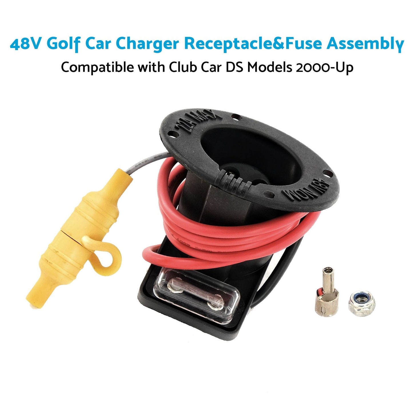 48V Golf Car Charger Receptacle and Fuse Assembly Suitable for Club Car DS 2000 - Up - Frazy's Auto Parts