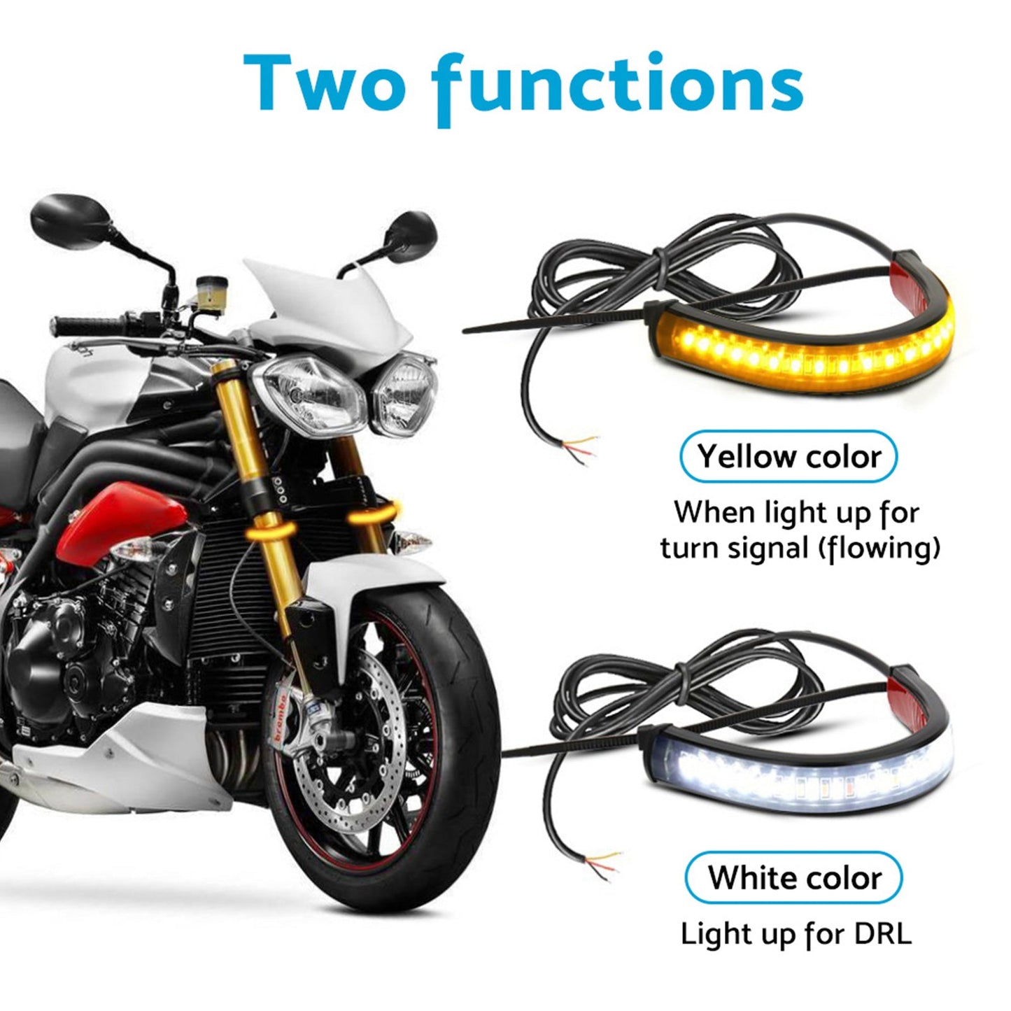 2x LED Universal Motorcycle Fork Turn Signal Indicator Blinker Amber Light Strip Suitable For Motorcycle-4