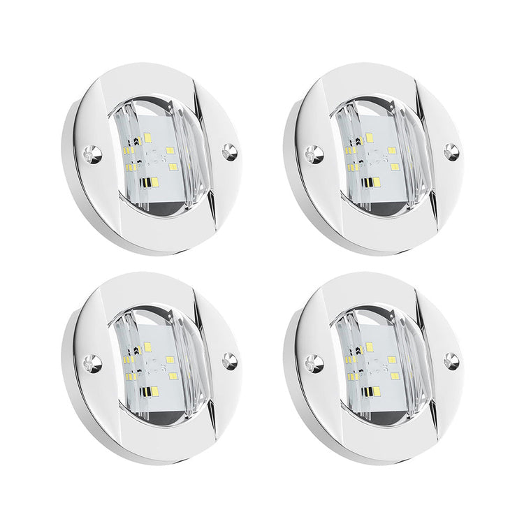 4x Round LED Marine Boat Cabin & Deck Courtesy Lights Suitable For Walkway – White Stern Light-0