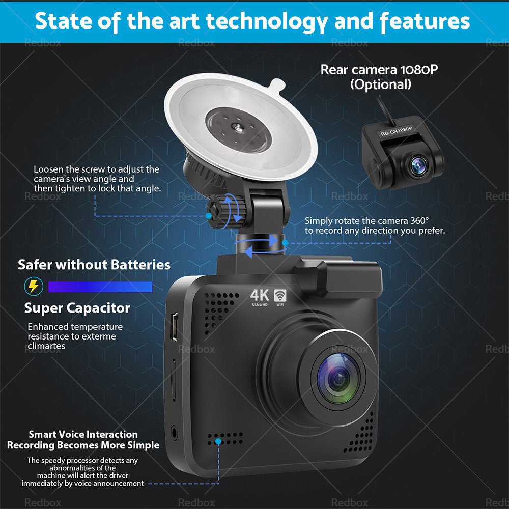 4K Built in WiFi GPS Car Dash Camera Recorder UHD 2160P LCD 170 Degree WDR Night Visio - Frazy's Auto Parts