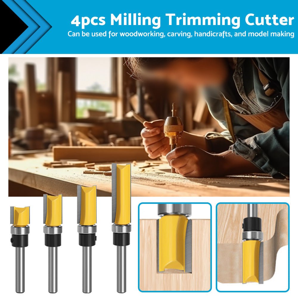 4pcs 1 4 Shank Top Bearing Flush Trim Pattern Router Bit Set Milling Cutter Kit - Frazy's Auto Parts