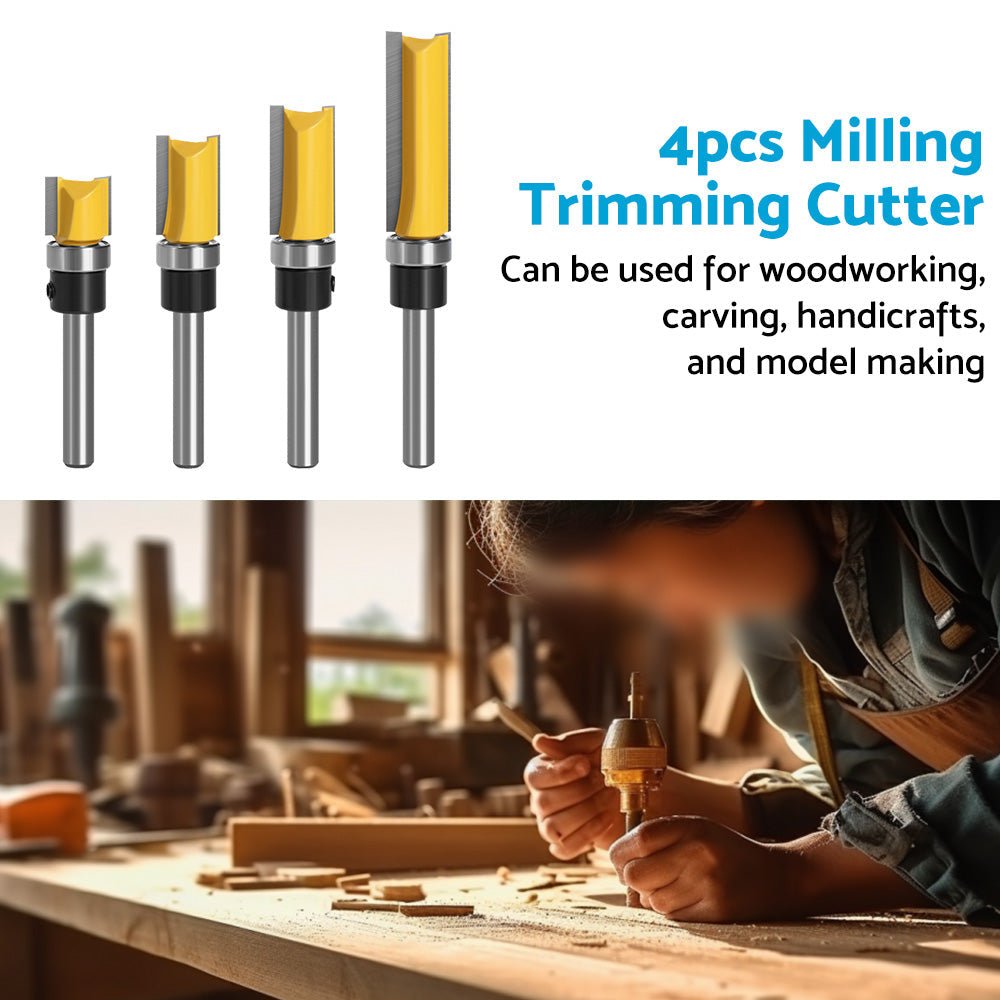4pcs 1 4 Shank Top Bearing Flush Trim Pattern Router Bit Set Milling Cutter Kit - Frazy's Auto Parts