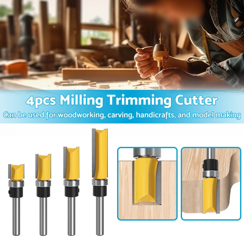4pcs 1 4 Shank Top Bearing Flush Trim Pattern Router Bit Set Milling Cutter Kit - Frazy's Auto Parts