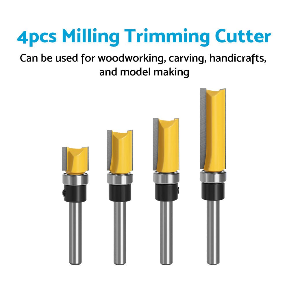4pcs 1 4 Shank Top Bearing Flush Trim Pattern Router Bit Set Milling Cutter Kit - Frazy's Auto Parts