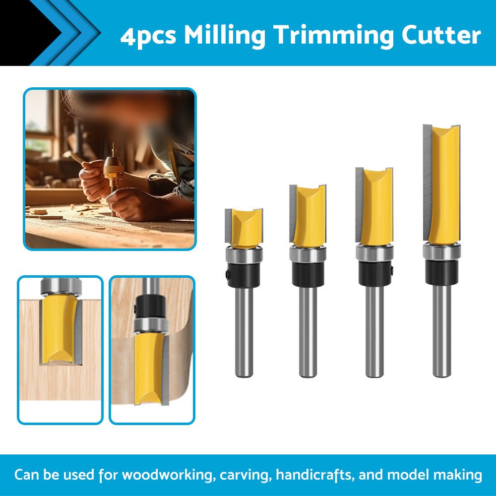 4pcs 1 4 Shank Top Bearing Flush Trim Pattern Router Bit Set Milling Cutter Kit - Frazy's Auto Parts