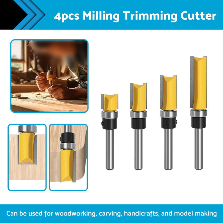4pcs 1 4 Shank Top Bearing Flush Trim Pattern Router Bit Set Milling Cutter Kit - Frazy's Auto Parts
